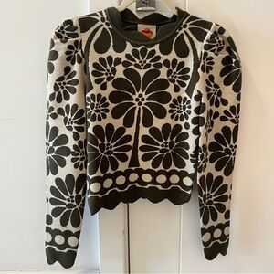 Farm Rio Green Palermo Puff Sleeve Knit Top- Size XS; New with Tags